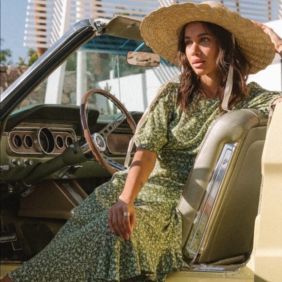 Kivari Gracie Midi Dress Green Rayon Printed Floral - Picture 13 of 14